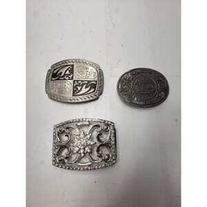 Lot Of 3 Vintage Oklahoma City Guess Y2K Chunky Big Two Tone Western Belt Buckle